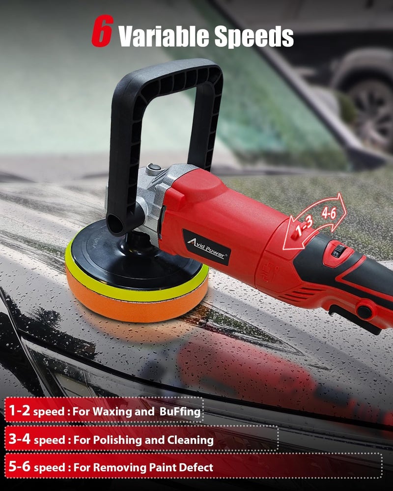 AVID POWER Car Buffer Polisher, 1200W 7 Inch/6 Inch Rotary Buffer Waxer, 6 Variable Speed 1600-3500 RPM, Detachable Handle & Side Handle for Car Detailing, Boat Sanding, Polishing and Waxing - Image 5